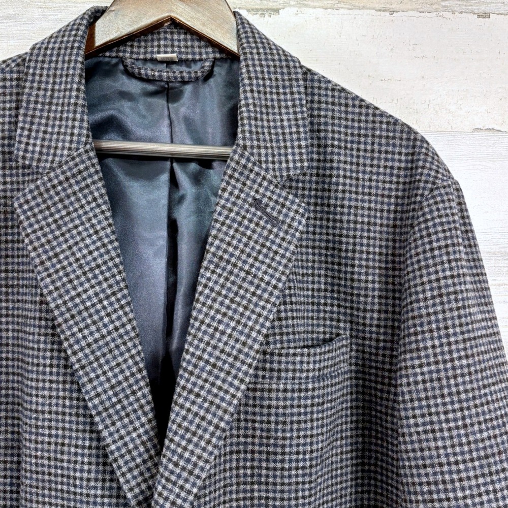Goodfellow Kenwood Blazer Mens XL Gray Micro Check Wool Blend Old Money Corpcore